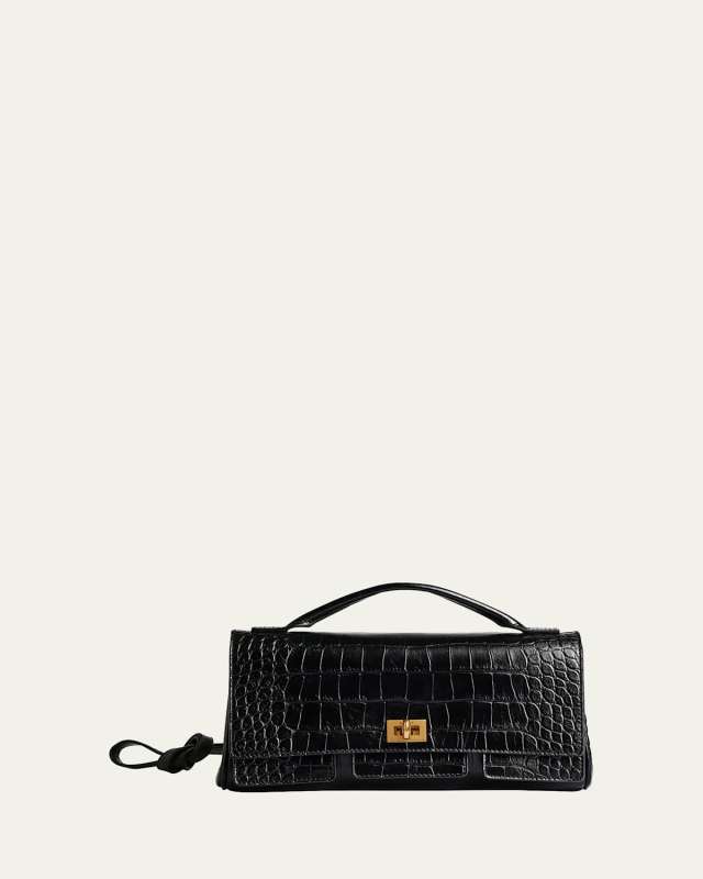 Bel Air Small Croc-Embossed Leather Clutch Bag